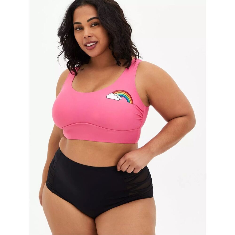 Torrid hot pink rainbow 2x padded wireless sporty bikini top